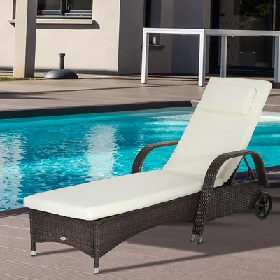 Produktbild von Gartenliege mit Auflage, verstellbare Rückenlehne, Polyrattan Liegestuhl, Kaffeebraun+Creme | 200 x 73 x 103 cm | Metallgestell | 16 kg