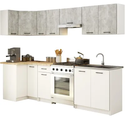 Produktbild von Eckküchenzeile 300 cm Einbauküche 9-teilig mit Arbeitsplatte Eckküche Matt 203 cm