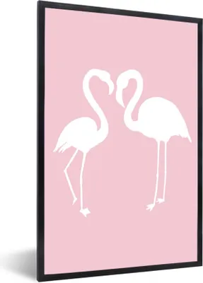 Produktbild von MuchoWow® MuchoWow® Gerahmtes Poster Rosa - Herz - Flamingo 20x30 cm - Poster mit zchwarzem Bilderrahmen - Drucken - Bilder Poster im Rahmen
