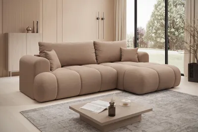 Produktbild von Ecksofa TREVIO Rechts in Creme Stoff ELEMENT  260 × 93 x 165 cm – Modernes Designsofa mit Ottomane