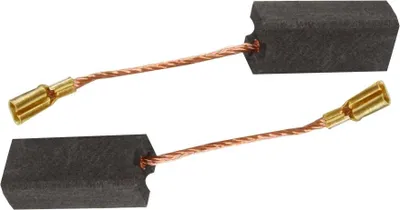 Two carbon brushes with copper wires and connectors are shown against a white background.