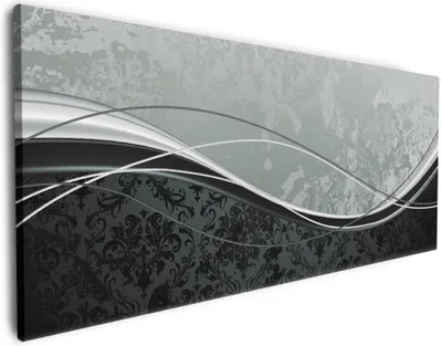 Produktbild von Wallario Premium Leinwandbild Grau-schwarze Schnörkelei mit Wellen in Größe 60 x 150 cm