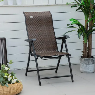 Produktbild von Gartenstuhl klappbar PE-Rattan, Klappstuhl 7-fach verstellbare Rückenlehne, wetterfest, Braun | 58 x 71 x 111 cm | bis 120 kg | Stahl