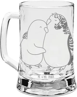 Produktbild von Mr. & Mrs. Panda Humpen Wellensittich Liebe - Transparent - Geschenk, Glas Bierkrug, Glaskrug, Freund, Verknallt, glücklich, Seidel, Umarmung, Krug, Umarmen