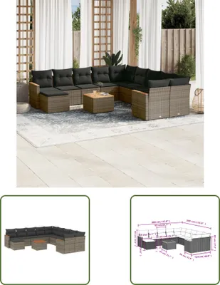 Produktbild von The Living Store 12-tlg. Garten-Sofagarnitur mit Kissen Grau Poly Rattan