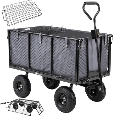 Produktbild von Miweba Bollerwagen MB-550 - Klappbare Seitenwände - Zuladung bis 550 kg - Abnehmbare Polyesterplane (Grau/Schwarz)