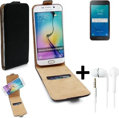 Produktbild von K-S-Trade Handyhülle + Kopfhörer kompatibel mit Samsung Galaxy J2 Core 2020 360° Flipstyle Schutzhülle Smartphone Tasche Case Flip cover schwarz