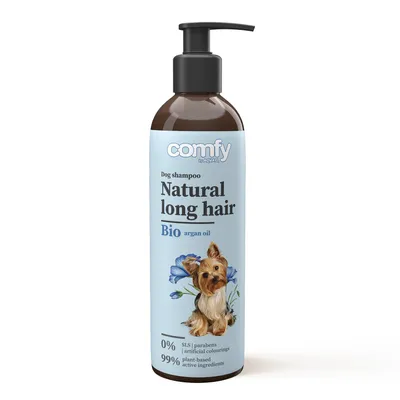 Produktbild von Comfy Hundeshampoo Natural Long Hair 250 ml – Pflege für langhaarige Hunde mit Leinsamen, Avocado & -Arganöl