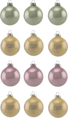 Immagine prodotto di Set di palline di Natale in vetro della Turingia, 6 cm, 12 pezzi - Pastello con decorazioni glitterate e divertenti pupazzi di neve