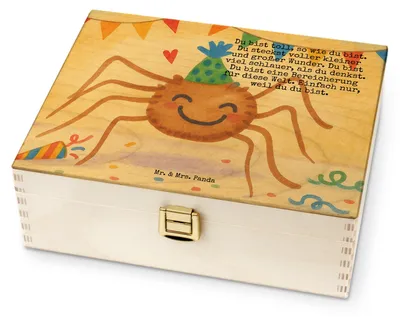 Produktbild von Mr. & Mrs. Panda Teebox Spinne Agathe Party Design - Weiß - Geschenk, Motivation, Teekasten, holz, Box für Tee, Aufbewahrung, Selbstliebe, Wunder, Glück, Paare, Teebeutel