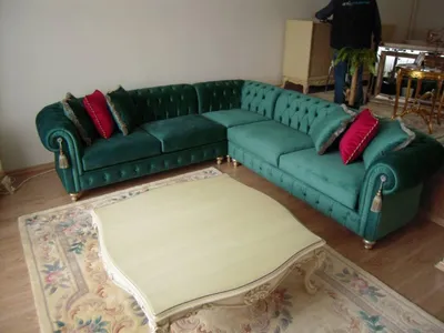 Produktbild von Grüne Chesterfield Textil Sofa Designer Couch Polster Sofas Couchen Eck Garnitur