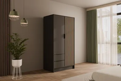 Produktbild von ALTDECOR Kleiderschrank mit selbstschließenden, Lamellentüren, Lamellen, Flügeltüren - NELIA - 100 cm Graphit