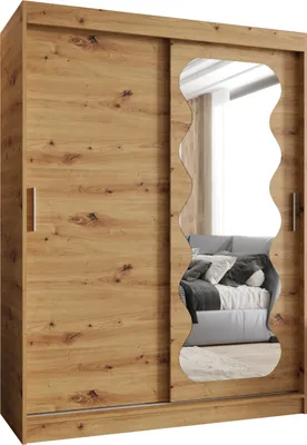Produktbild von MEBLE KRYSPOL SPOTI 150 Kleiderschrank mit zwei Schiebetüren für Schlafzimmer – moderner Aufbewahrungsschrank mit Kleiderstange und Regalen – 150x200x62cm - Artisan