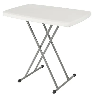 Obrázek produktu pro Kempingový a zahradní stůl – skládací obdélníkový stůl – výškově nastavitelný 51/63/74 cm – rozměry 76 x 50 cm – pro 2 osoby – bílý