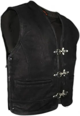 Produktbild von Herren Lederweste Bikerweste Clubweste Lederkutte Kutte Matt Schwarz Rockerweste(XL)