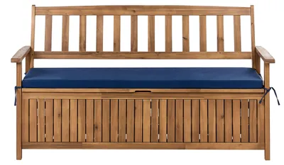 Obrázek produktu pro BELIANI Zahradní lavička akátové dřevo úložný prostor 160 cm modrý podsedák 3místná rustikální styl exteriér