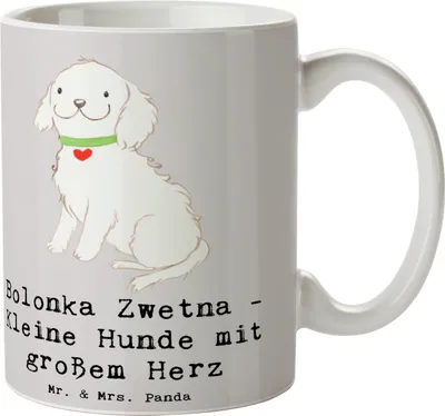 Produktbild von Mr. & Mrs. Panda Tasse Bolonka Zwetna Herz - Grau Pastell - Geschenk, familienfreundliche Hunde, Kaffeebecher, Kaffeetasse, Hunderassen Pflege, Hunderasse, Vielfalt, Pott