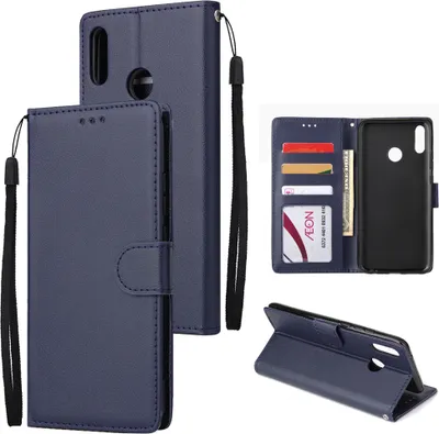 Produktbild von Für HUAWEI Y9 2019 Flip-Typ Leder Schutzhülle mit 3 Kartenposition Schnalle Design Abdeckung blau