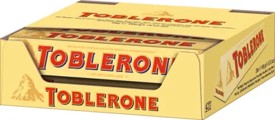 A display box of Toblerone chocolate bars.