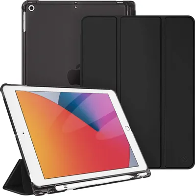 Produktbild von Fintie Hülle für iPad 9. Generation 2021/8. Gen 2020/7. Gen 2019 10.2 Zoll mit Stifthalter, ultradünne leichte Schutzhülle mit transparenter Rückseite und Auto Schlaf/Wach Funktion, Schwarz