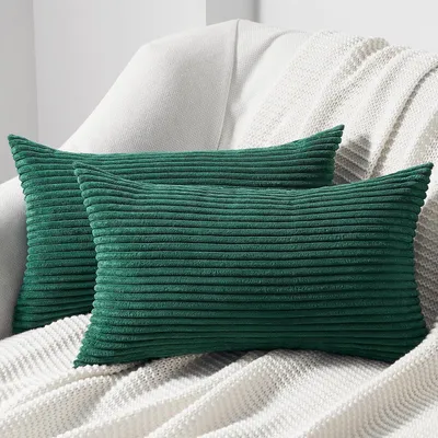 Produktbild von Kissenbezüge 2er Set 30x50 cm Kordsamt Dunkelgrün Gestreift