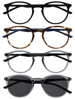 Produktbild von OPULIZE Met 4er-Pack Lesebrille Mit Sonne Leser Groß Runden Schwarz Braun Grau Herren Damen RRRS60-1277 +2,50