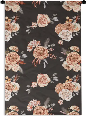Produktbild von MuchoWow® Wandteppich Wandbehang Rosen - Blätter - Schwarz 120x180 cm Tapisserie Dekoration Wandtuch - Schlafzimmer - Dekorationen für das Haus