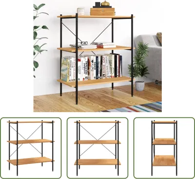 Immagine prodotto di The Living Store Scaffale a 3 ripiani nero e rovere 80x40x92 cm