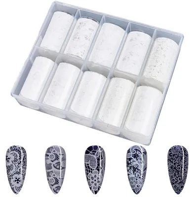 Produktbild von Nagelfolien Transferpapier 10 Rollen 4cm Weiß & Gold
