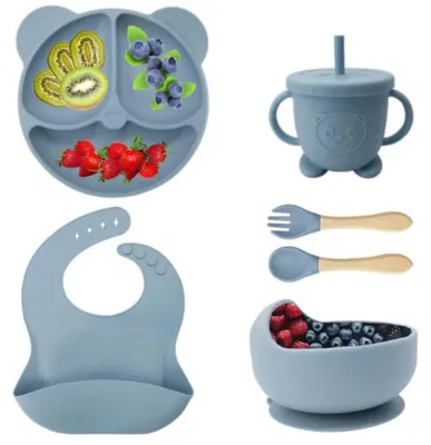 Productafbeelding van 6-delige Siliconen Babyserviesset - BPA-vrij - Blauw