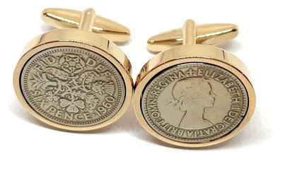 Produktbild von Manschettenknöpfe im Original-Design mit dem Motiv "Lucky Sixpence" – ideal für Geburtstage