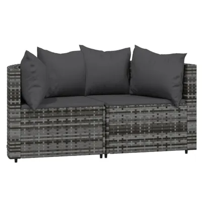 Produktbild von vidaXL Garten-Ecksofas mit Kissen 2 Stk. Grau Poly Rattan