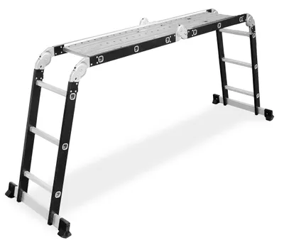 A multi-purpose ladder with a platform, shown in a studio setting against a white background.