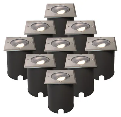 Produktbild von hoftronic LED-Bodeneinbaustrahler 4,5W 345lm dimmbar 4000K IP67 Edelstahl Set 9er