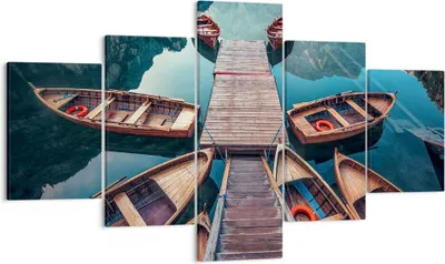 Produktbild von Bild auf Leinwand - Leinwandbild - Berge Boot Wasser - 125x70cm - Wand Bild - Wanddeko - Wandbilder - Leinwanddruck - Bilder - Kunstdruck - Wanddekoration - Leinwand bilder - Wandkunst - EA125x70-3971