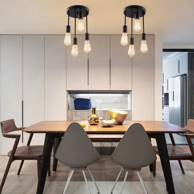 Produktbild von 4 Köpfe Metall Antiker Kronleuchter E27 industrieller Stil (schwarz) für Schlafzimmer Esszimmer Küche Bar Café