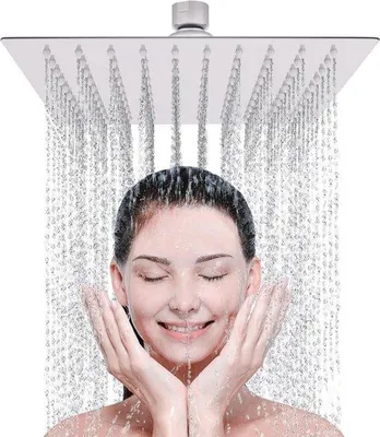 Image de Plaque de douche à effet pluie carrée 25,4 cm - Douche de tête fixe à effet pluie avec réglage de l'angle et finition en acier inoxydable