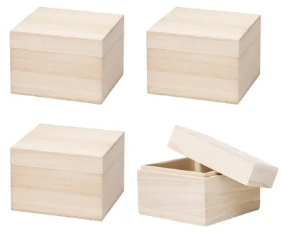 Holz-Aufbewahrungsboxen mit Deckel, 4 Stück, 11,5x11,5x7,8 cm