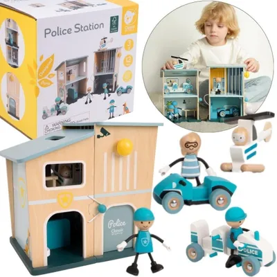 Produktbild von Classic World Polizeistation Holzauto-Helikopter-Figuren 12tlg.