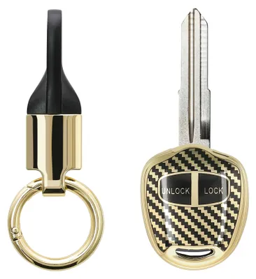 Produktbild von kwmobile Autoschlüssel Hülle kompatibel mit Mitsubishi 2-Tasten Autoschlüssel Hülle - Schlüsselhülle mit Key Ring Anhänger - Cover Gold Schwarz