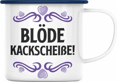 Produktbild von Trendation - Blöde Ka**Sch** Ich Hasse Jeden Emaille Tasse Becher Emaille Emaille Tasse Katzen Lustig Spruch Geschenk Frauen Männer Morgenmuffel (Blau)