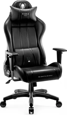 A black gaming chair is shown against a white background.