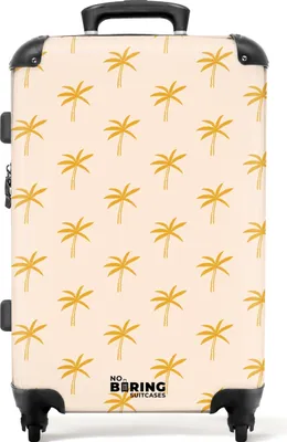 Obrázek produktu pro NoBoringSuitcases.com Středně velký pevný kufr 67x43x25 cm, 72L, abstraktní potisky pro ženy: Béžová se žlutými palmami, cestovní kufr na 4 kolečkách