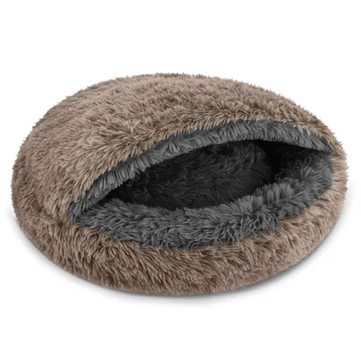Produktbild von Domarex Hundebett Katzenschlafsack 2in1 Shaggy/Sherpa – Kuschelhöhle & Schlafsack mit Anti-Slip Boden – Komfort Haustierbett – Größe L Beige