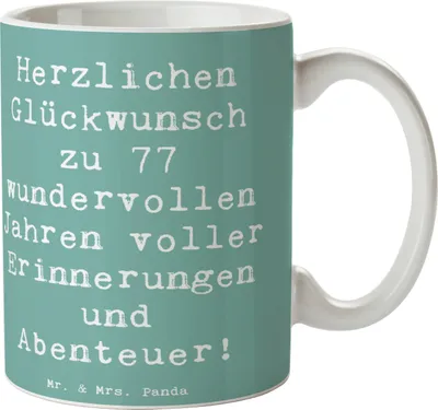 Produktbild von Mr. & Mrs. Panda Trinkbecher Spruch 77. Geburtstag - Meeresbrise - Geschenk, Kaffeetasse, besonderes, Keramikbecher, Erinnerungen, Becher, Tasse, Alter, Kaffeebecher