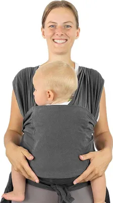 Imagen del producto de Unyqoos®: Portabebés sin nudos – tela elástica para llevar a los bebés, ajustable (con anillos), apto desde el nacimiento, para bebés de 3 a 15 kg, certificado  100, producto vegano (PETA)