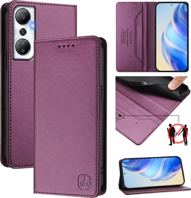 Produktbild von Lederhülle für Infinix Hot 20 4G Hülle Flip Brieftasche Kartenfächern Ständer Schutzhülle Lila