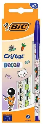 Obrázek produktu pro Kuličkové pero Cristal Kawaii 1 mm, modré, 3 ks, BIC