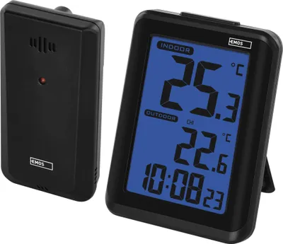 EMOS Digitales Thermometer mit drahtlosem Außensensor, Innen- und Außenthermometer und Hygrometer, H