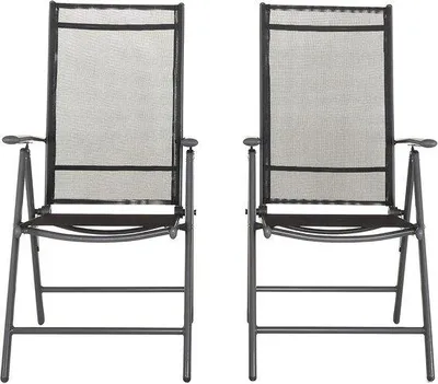 Image de Fauteuil de jardin Famanu - Fauteuil pliable - Lot de 2 - Réglable en 7 positions - Résistant aux intempéries - Structure en aluminium - Assise et dossier en Textilene - Noir